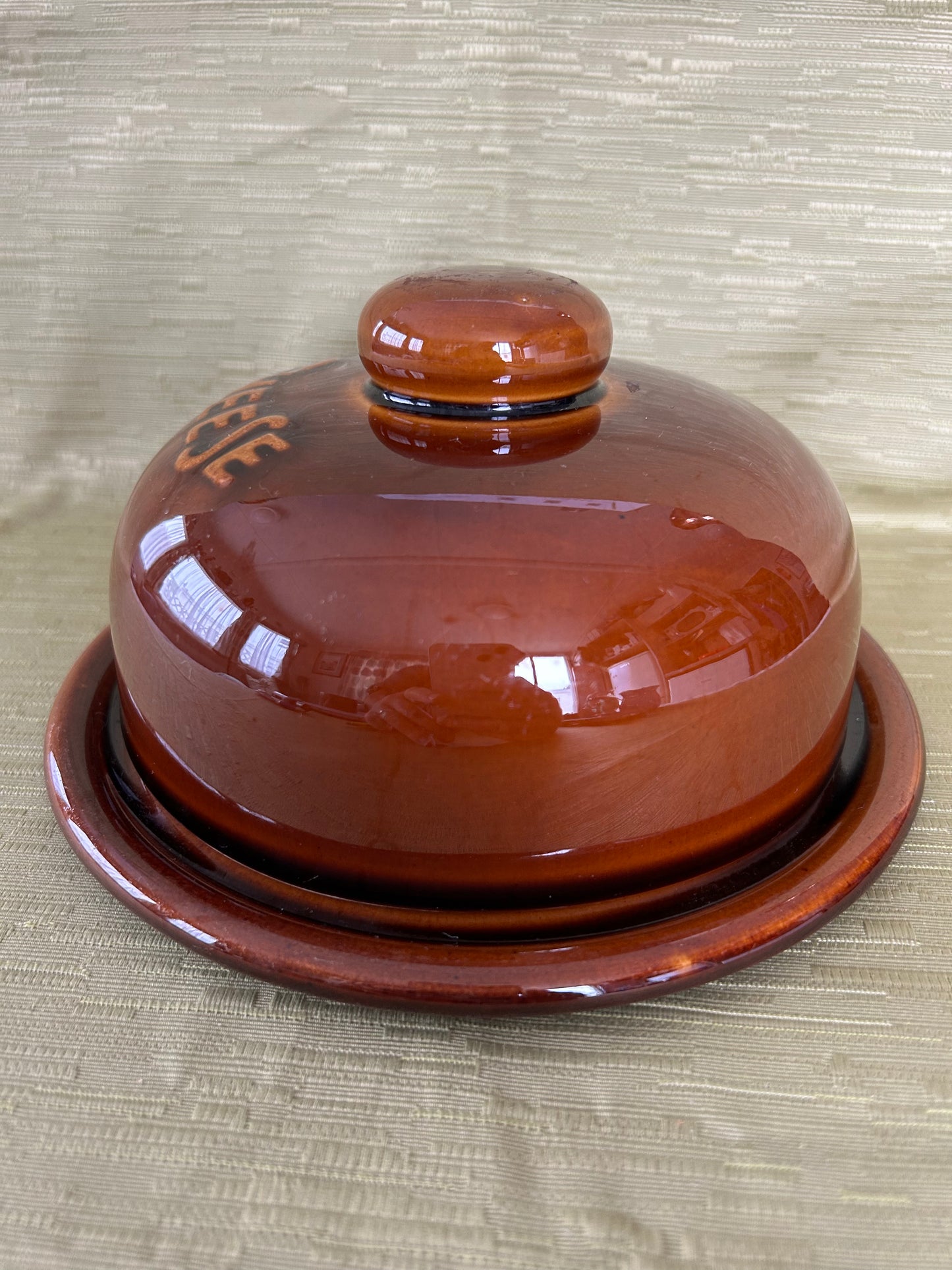 Vintage Cheese Dish Dome DDR German Pottery Lidded & Glazed