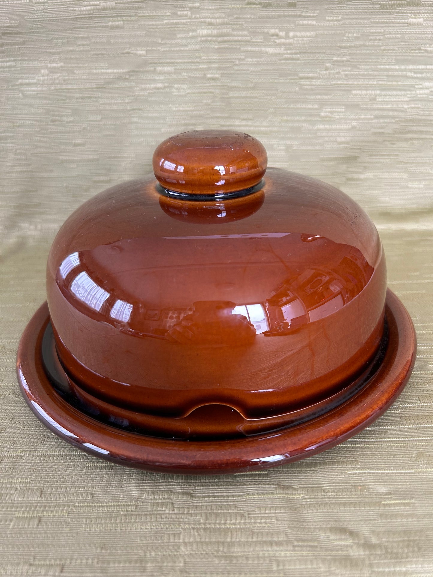 Vintage Cheese Dish Dome DDR German Pottery Lidded & Glazed