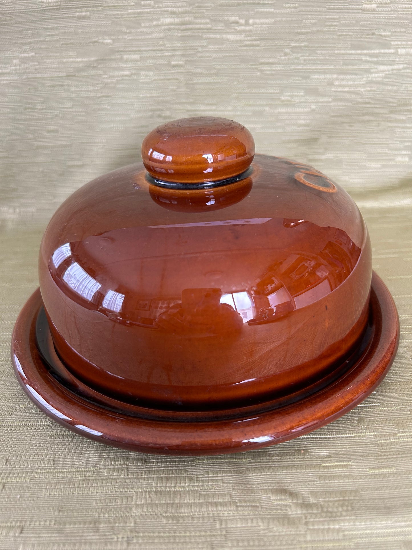 Vintage Cheese Dish Dome DDR German Pottery Lidded & Glazed