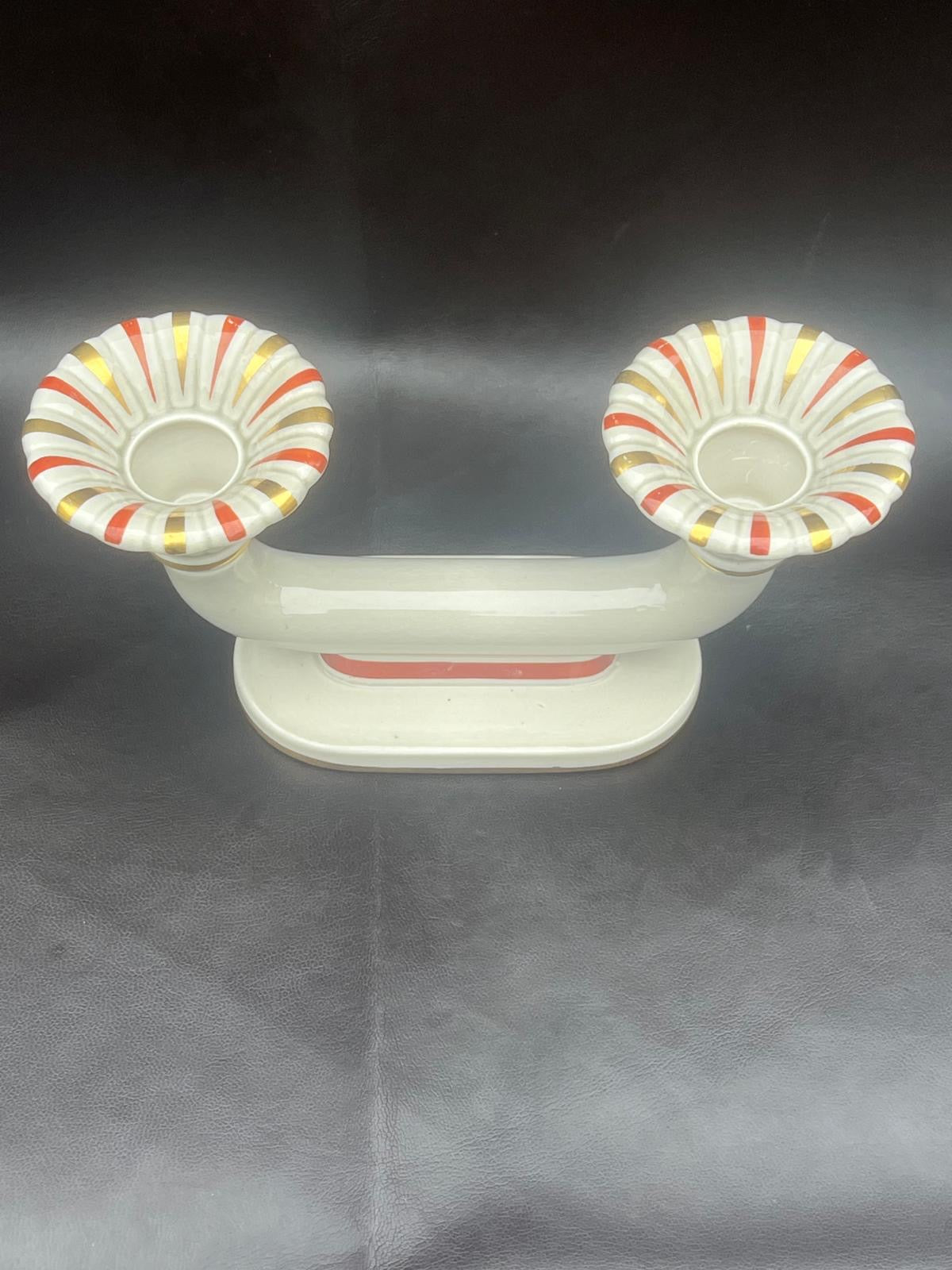 Royal Copenhagen Aluminia Oranja Tureby Faience Candle Holder Set Denmark