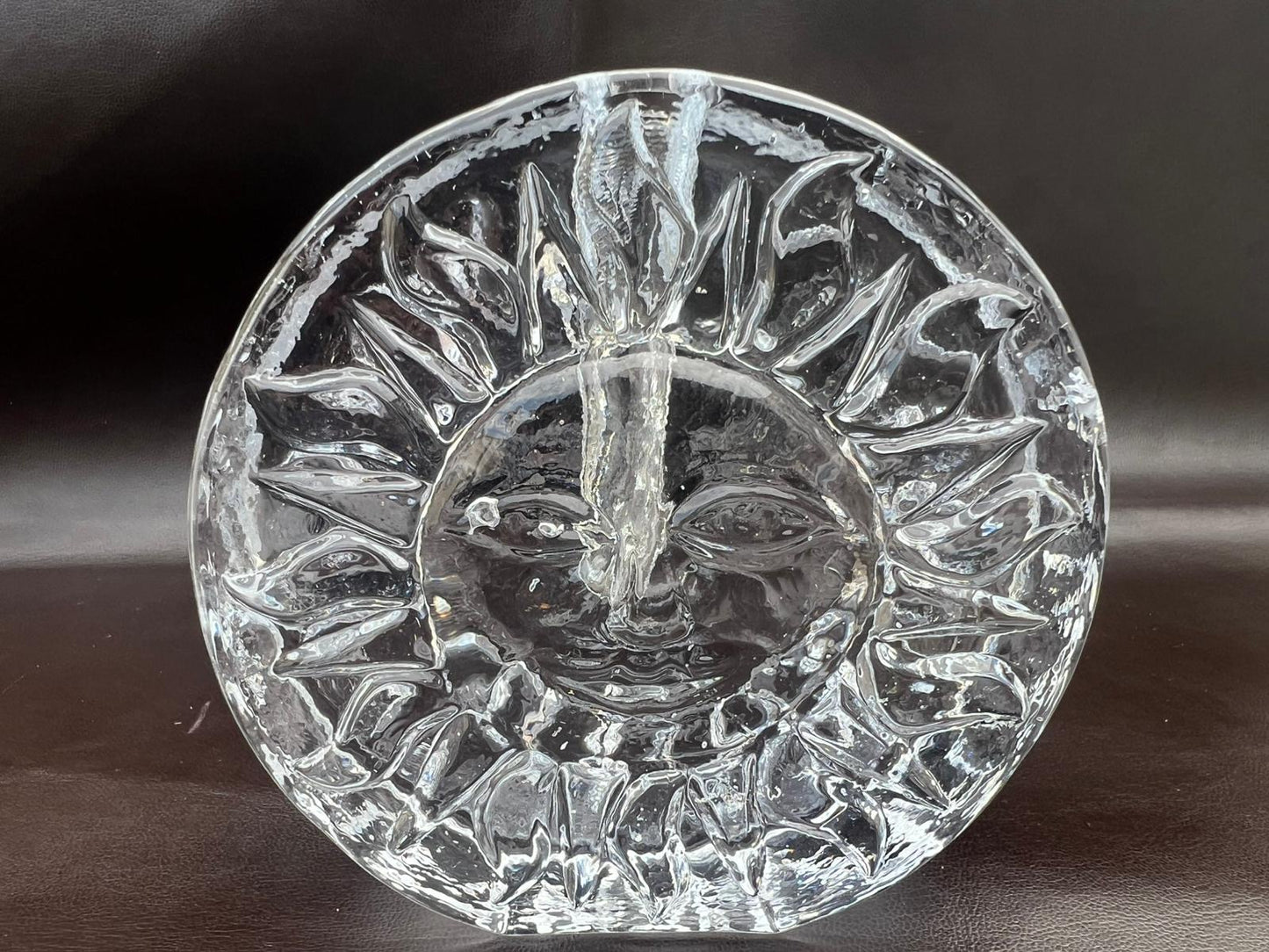 Vintage German Ingrid Glass Block Crystal Solifleur Smiling Sun Face Bud Vase