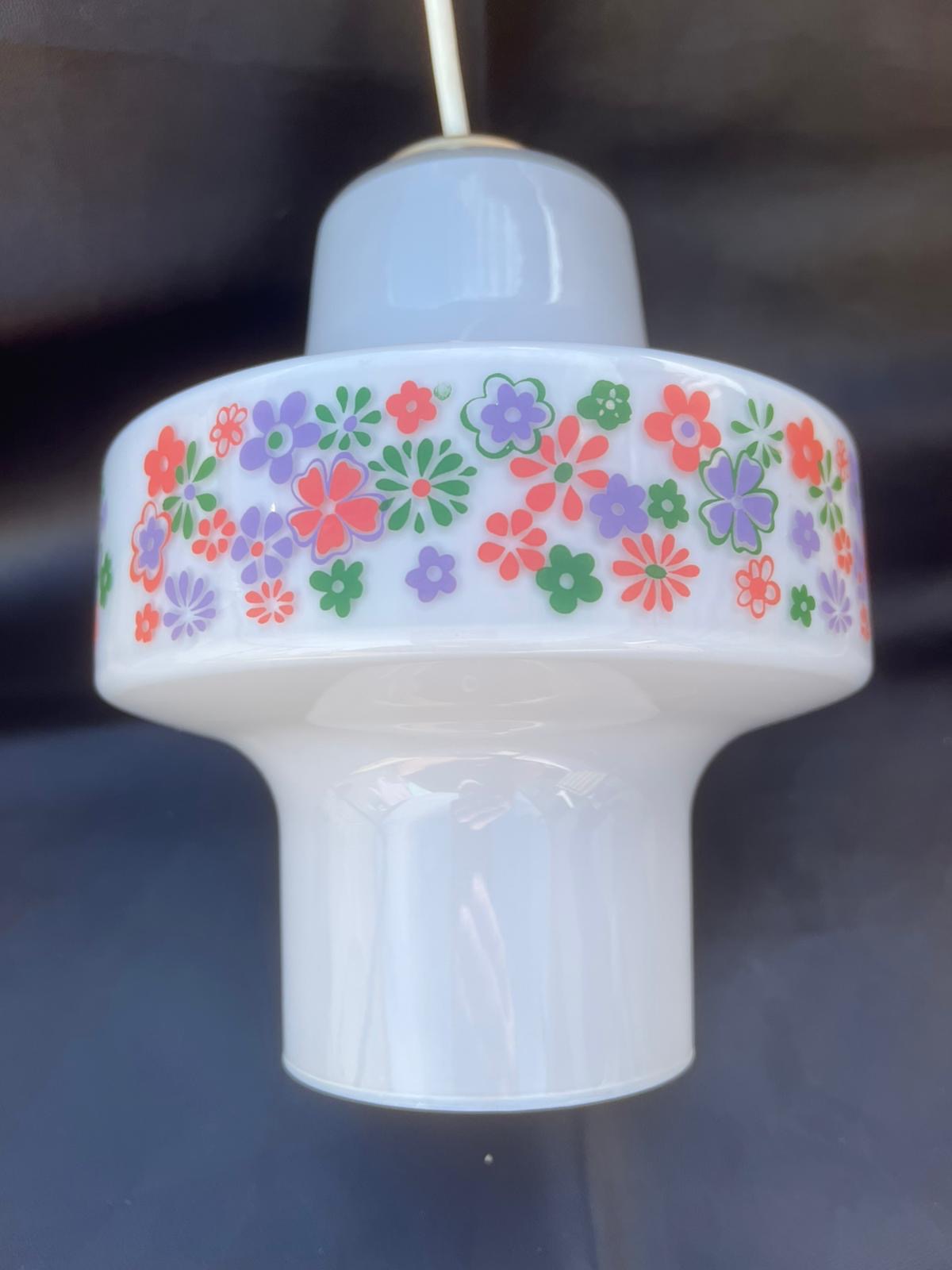 Vintage Retro Opaline Daisy Floral Design Glass Pendant Light Shade 1960’s