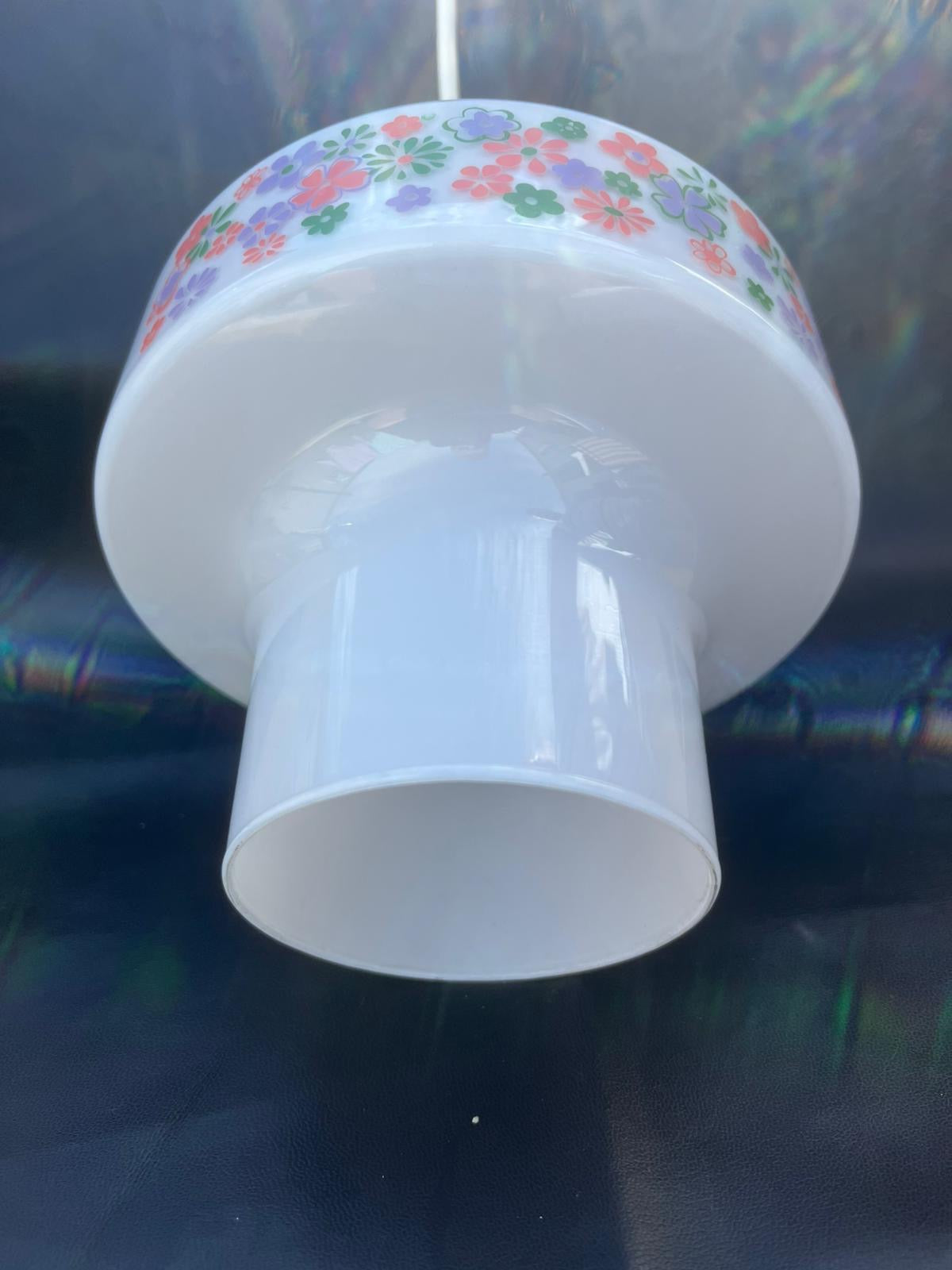 Vintage Retro Opaline Daisy Floral Design Glass Pendant Light Shade 1960’s