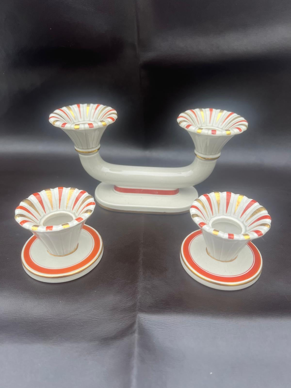 Royal Copenhagen Aluminia Oranja Tureby Faience Candle Holder Set Denmark