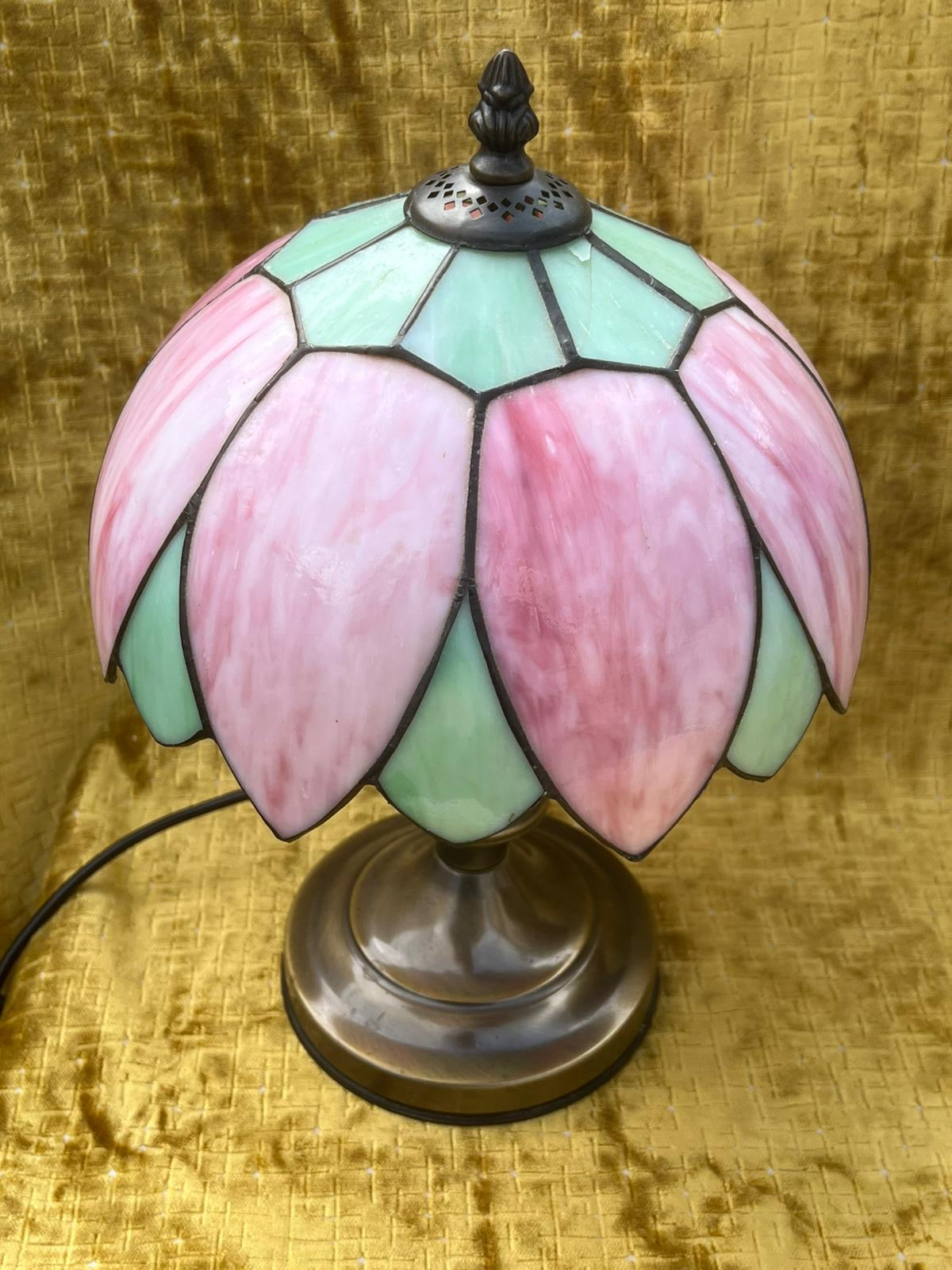 A Stunning Pair of Art Nouvea Tiffany Style Table Lamps Pink & Green