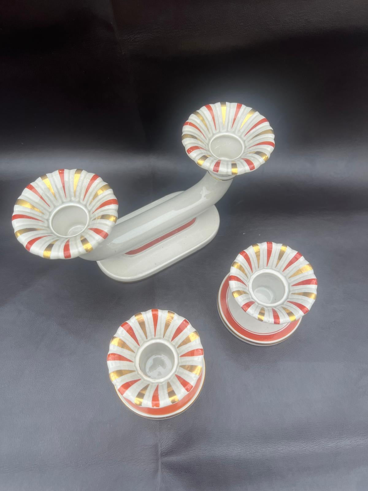 Royal Copenhagen Aluminia Oranja Tureby Faience Candle Holder Set Denmark