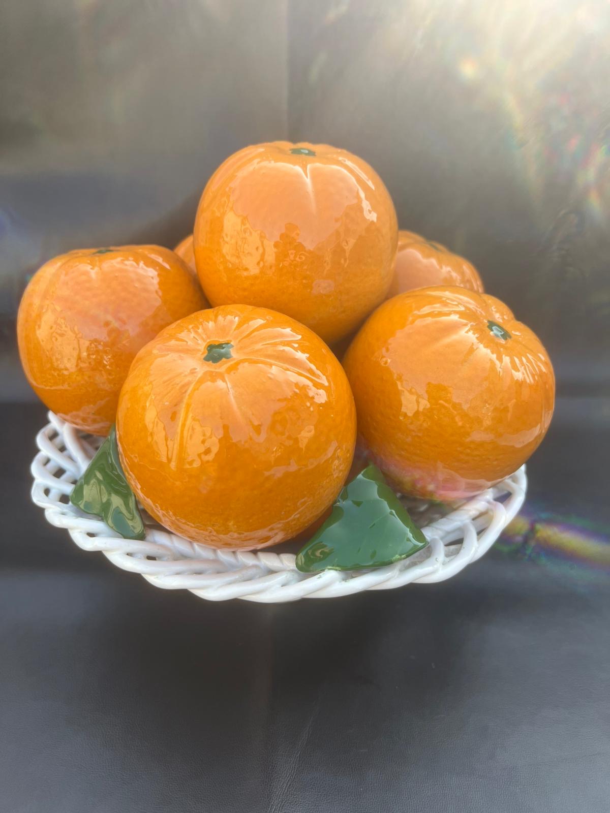 Vintage Spanish Handcrafted Centrepiece of Oranges In A Basket