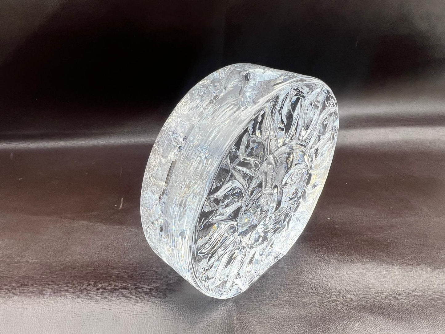Vintage German Ingrid Glass Block Crystal Solifleur Smiling Sun Face Bud Vase