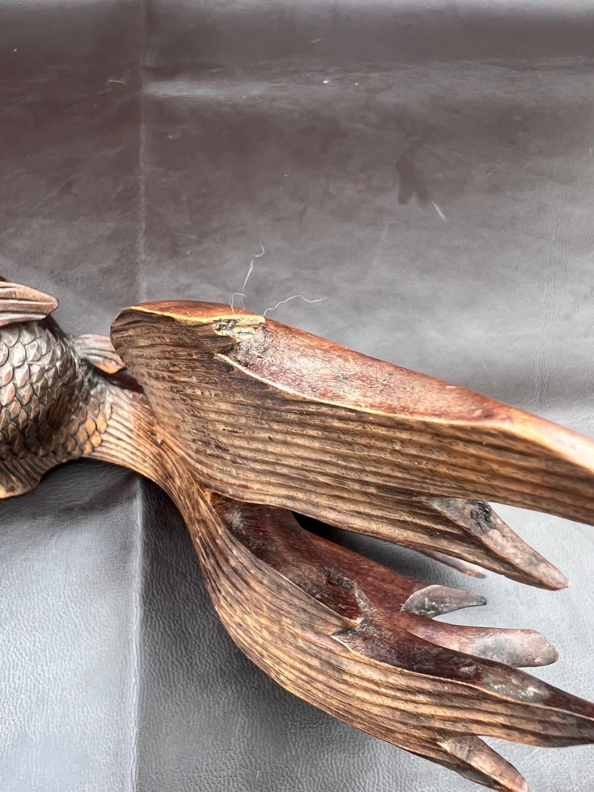 Stunning Pair of Rosewood Koi Carp Fish Ornaments with Glass Eyes Hand Carved