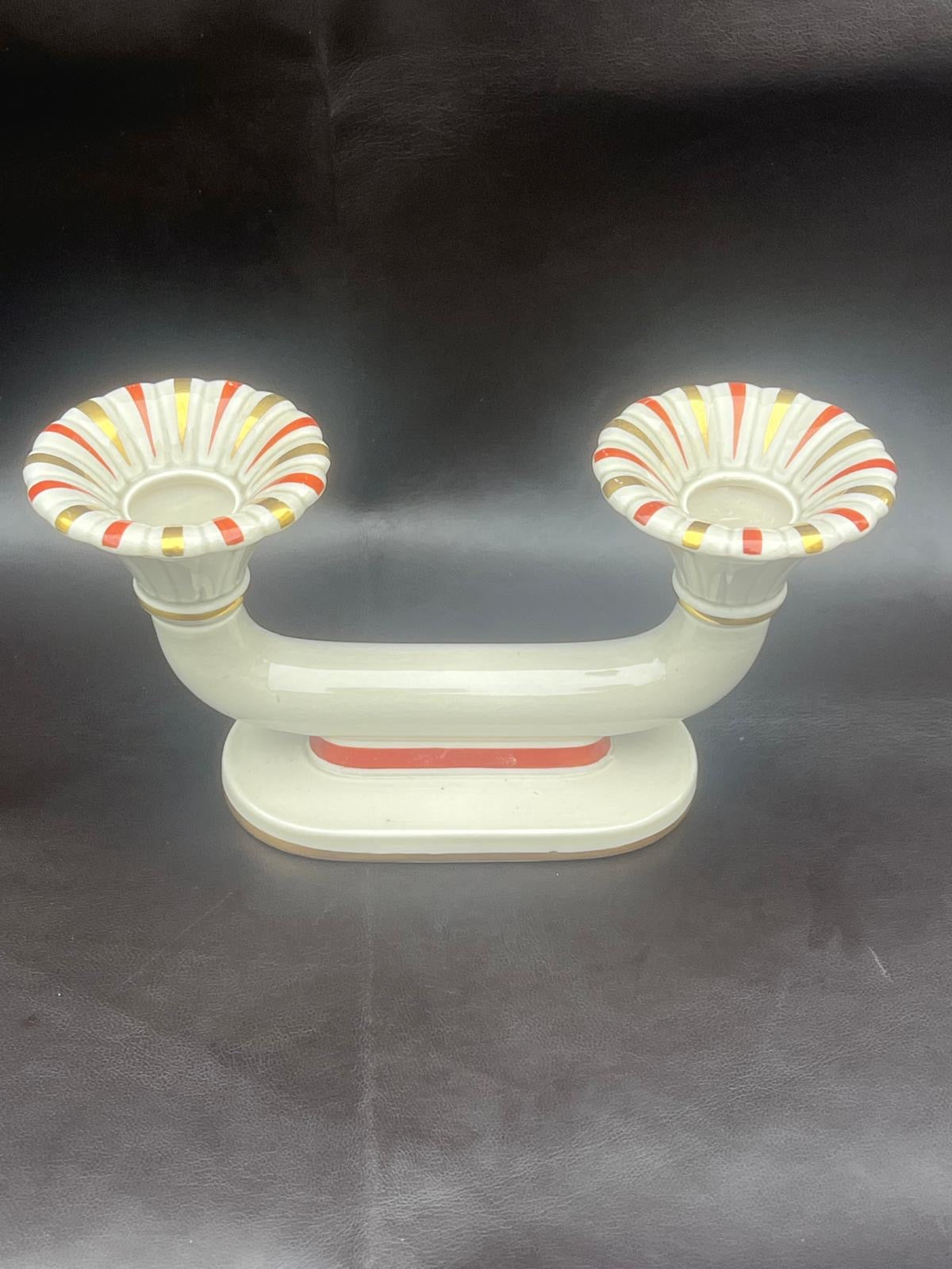 Royal Copenhagen Aluminia Oranja Tureby Faience Candle Holder Set Denmark