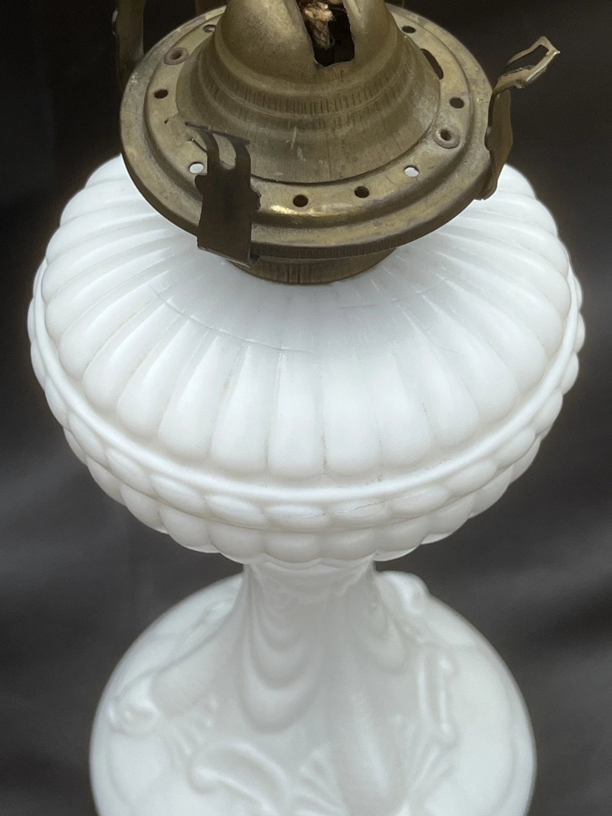 Antique 19th Century French Portieux Vallerysthal White Opaline Milk Glass Oil Lamp