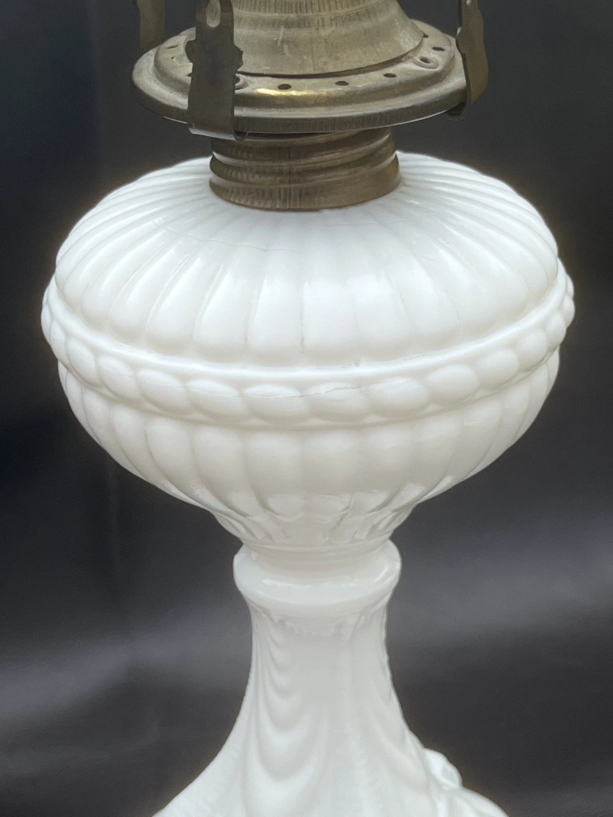 Antique 19th Century French Portieux Vallerysthal White Opaline Milk Glass Oil Lamp