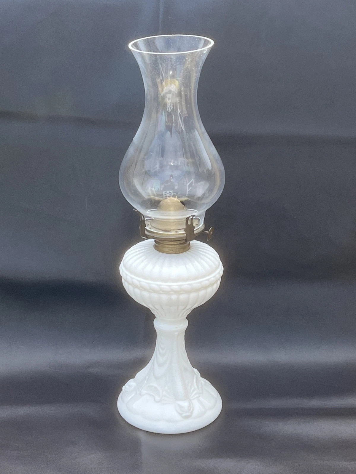 Antique 19th Century French Portieux Vallerysthal White Opaline Milk Glass Oil Lamp