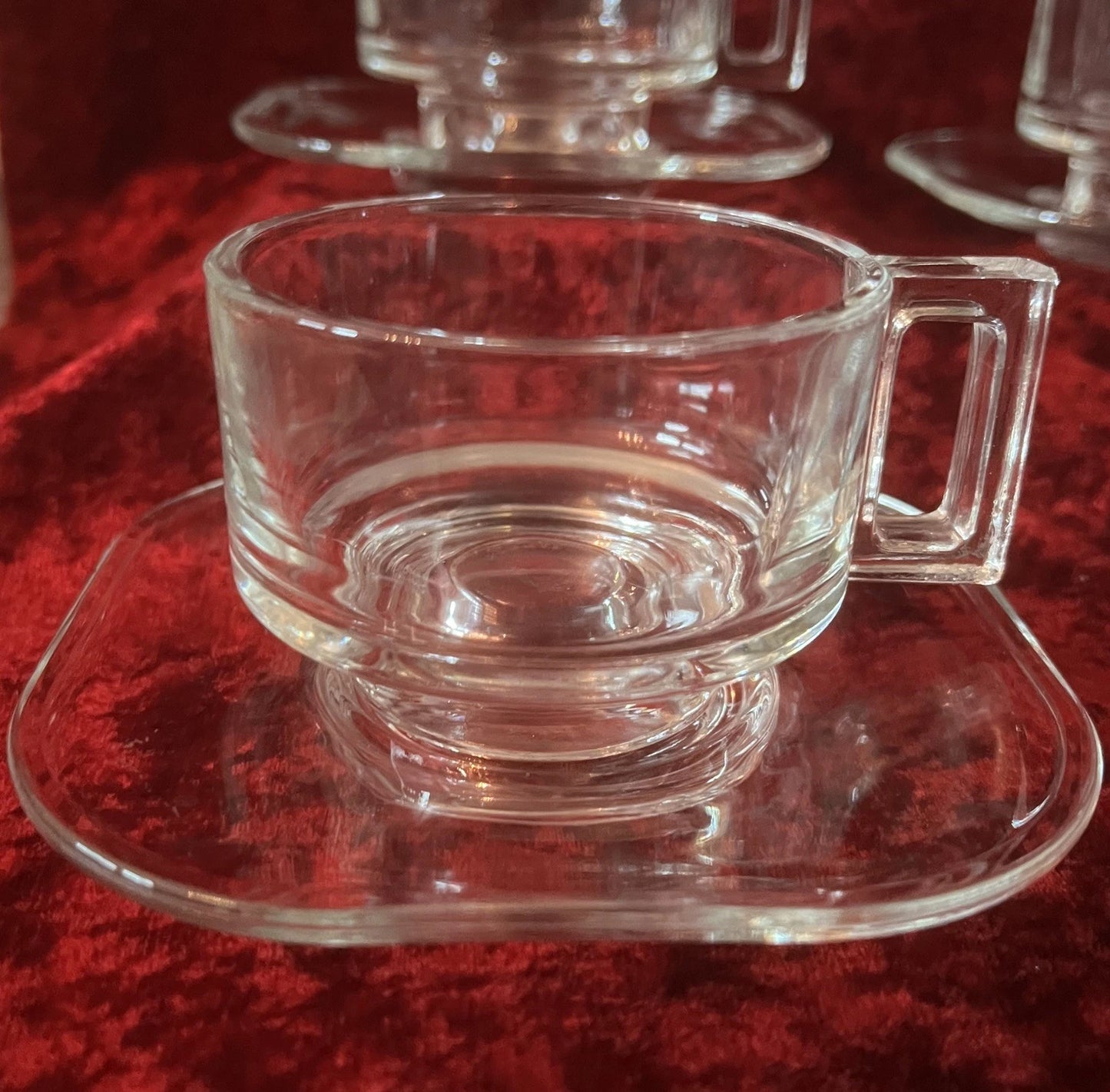 4 Retro Joe Colombo Italian Glass Coffee Cups And Saucers Model: ‘Arno’