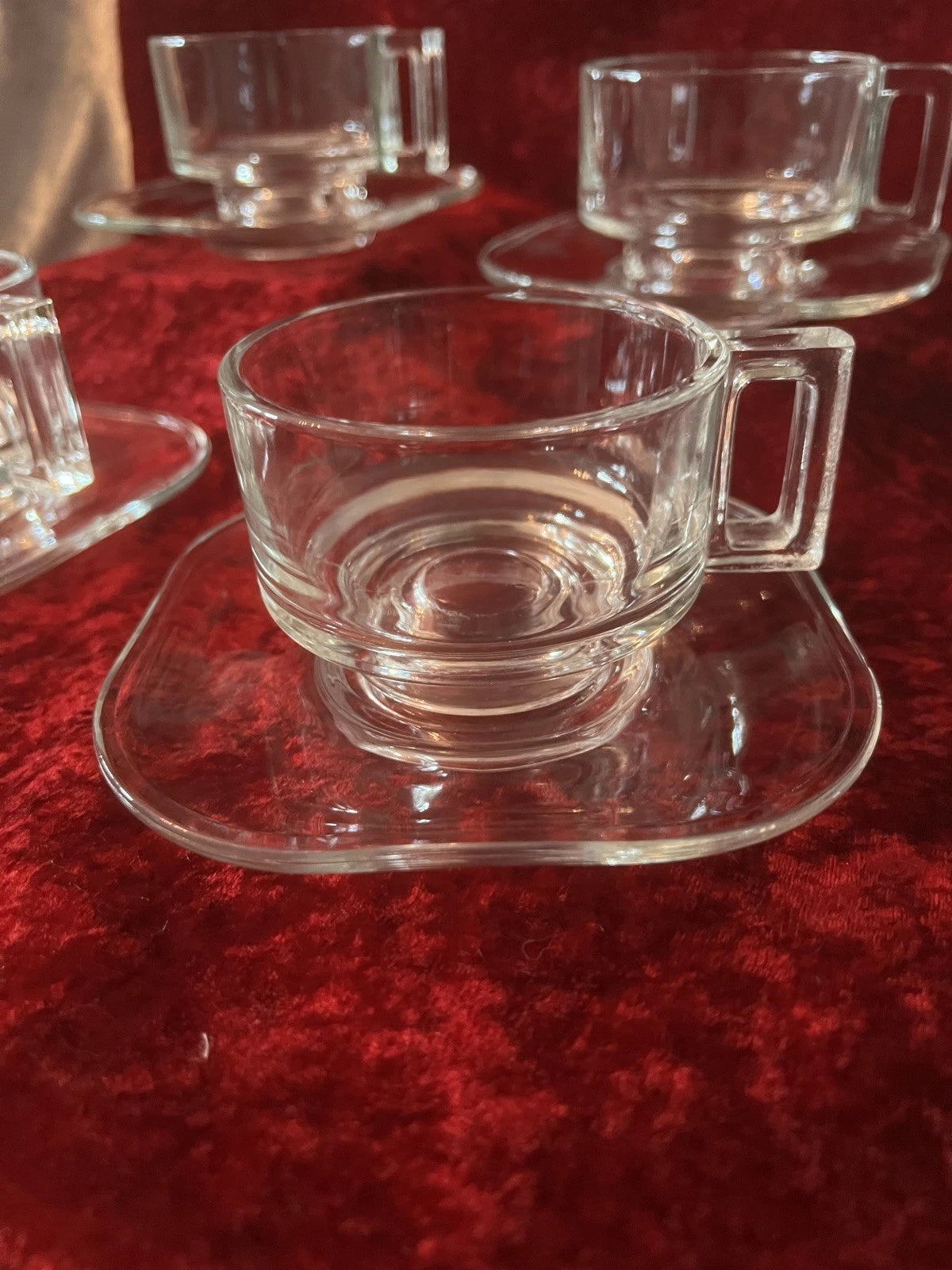4 Retro Joe Colombo Italian Glass Coffee Cups And Saucers Model: ‘Arno’