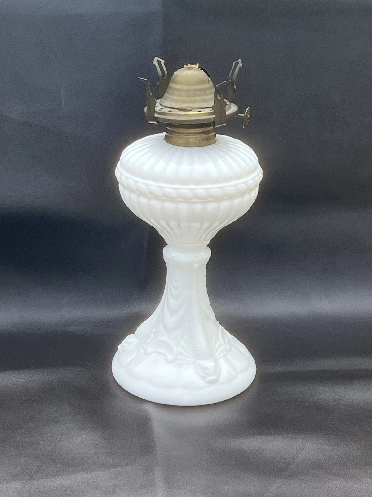 Antique 19th Century French Portieux Vallerysthal White Opaline Milk Glass Oil Lamp