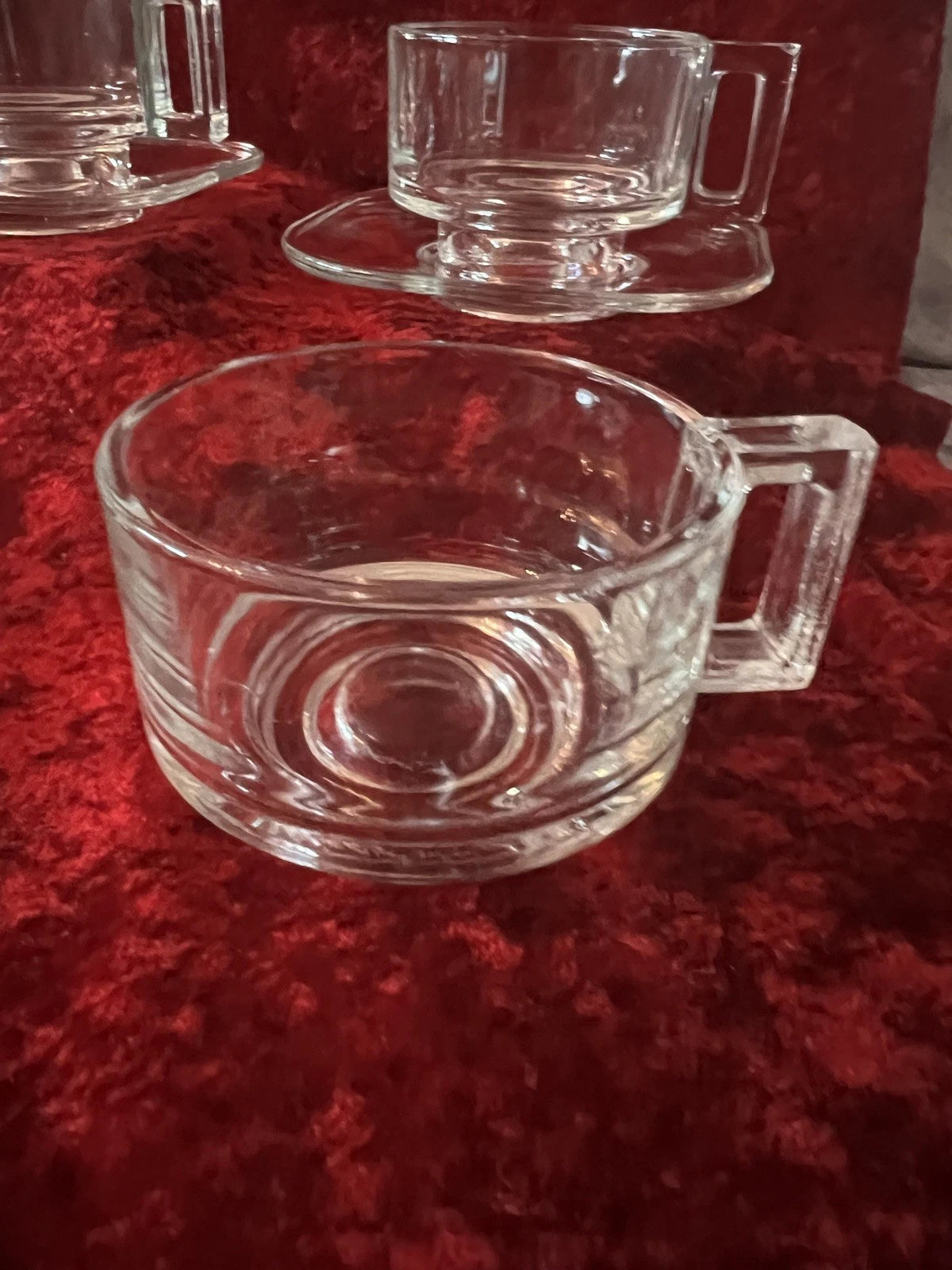4 Retro Joe Colombo Italian Glass Coffee Cups And Saucers Model: ‘Arno’