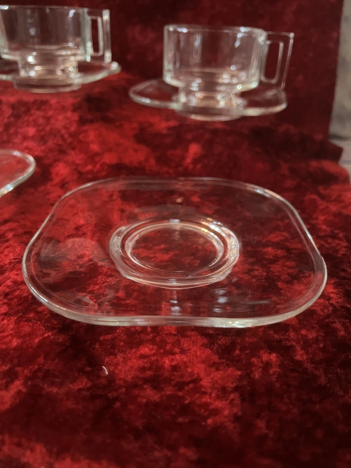 4 Retro Joe Colombo Italian Glass Coffee Cups And Saucers Model: ‘Arno’