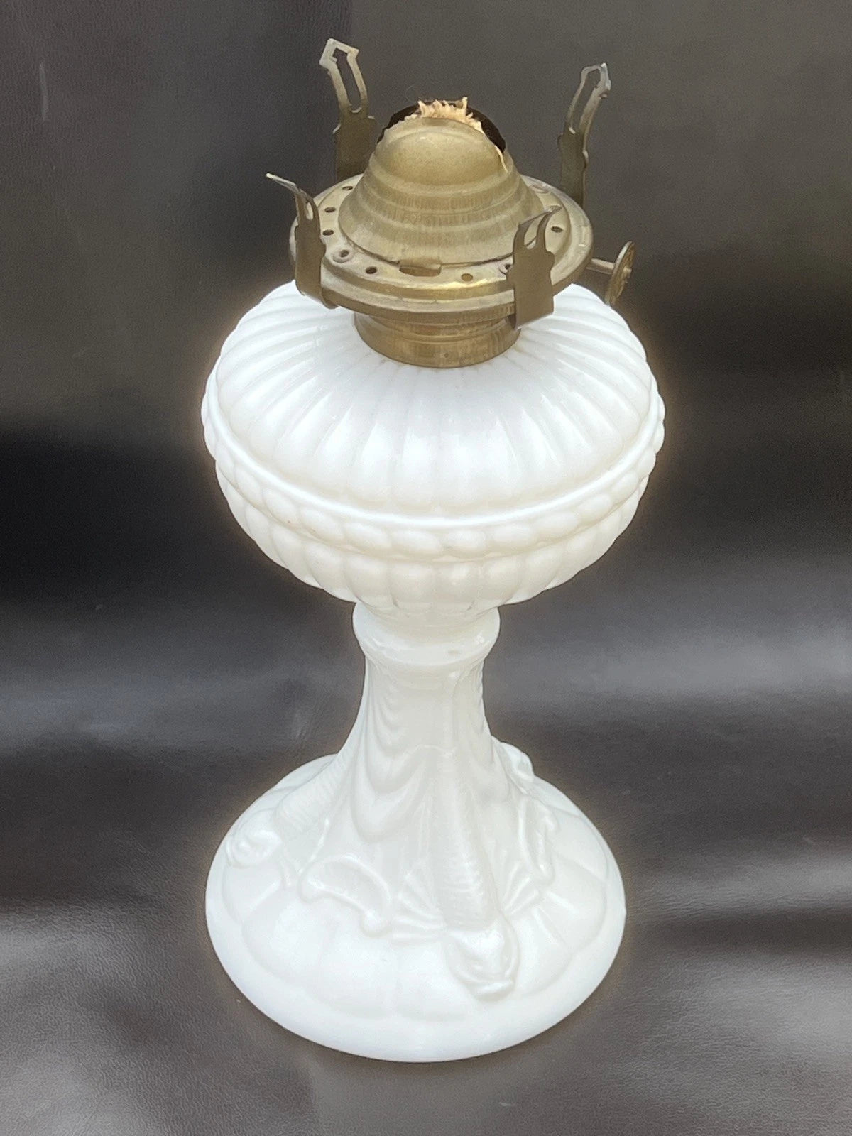 Antique 19th Century French Portieux Vallerysthal White Opaline Milk Glass Oil Lamp
