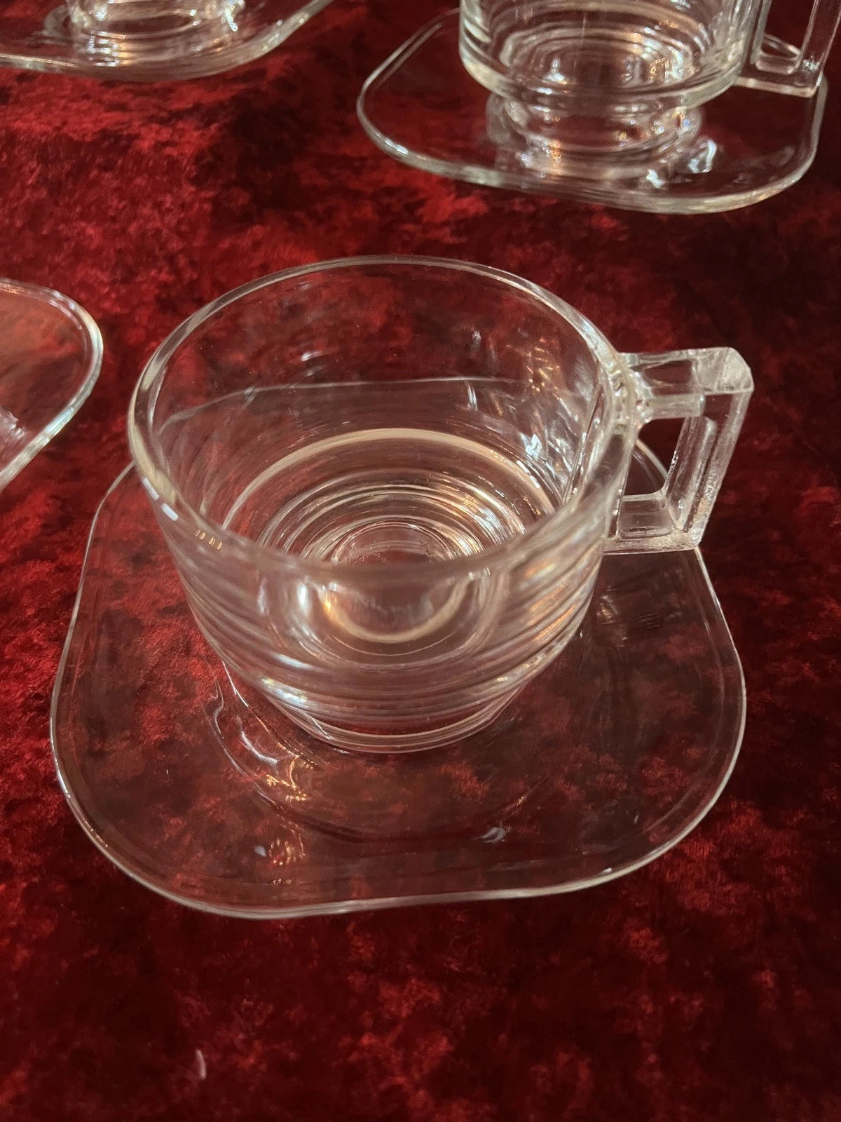 4 Retro Joe Colombo Italian Glass Coffee Cups And Saucers Model: ‘Arno’