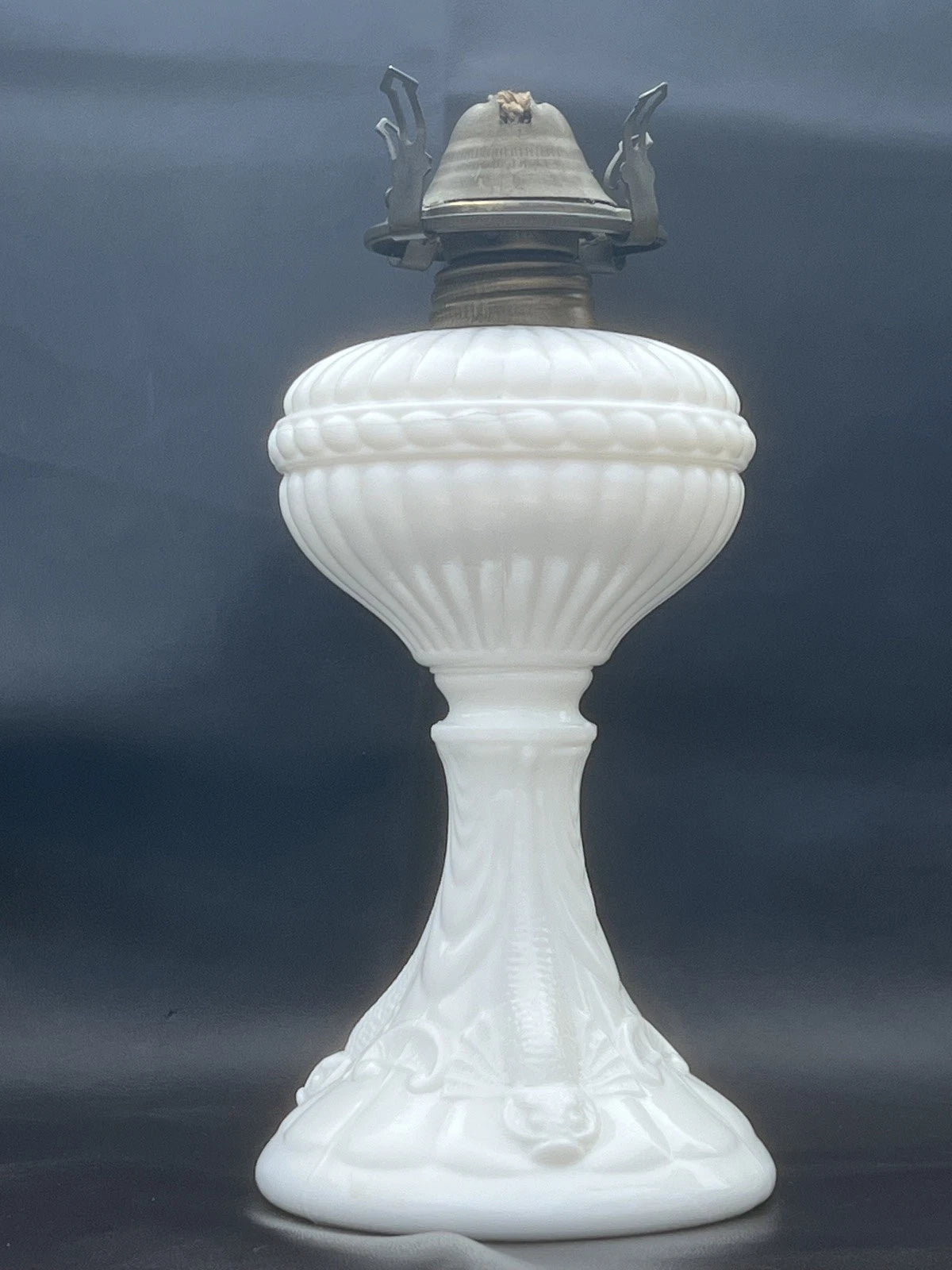 Antique 19th Century French Portieux Vallerysthal White Opaline Milk Glass Oil Lamp