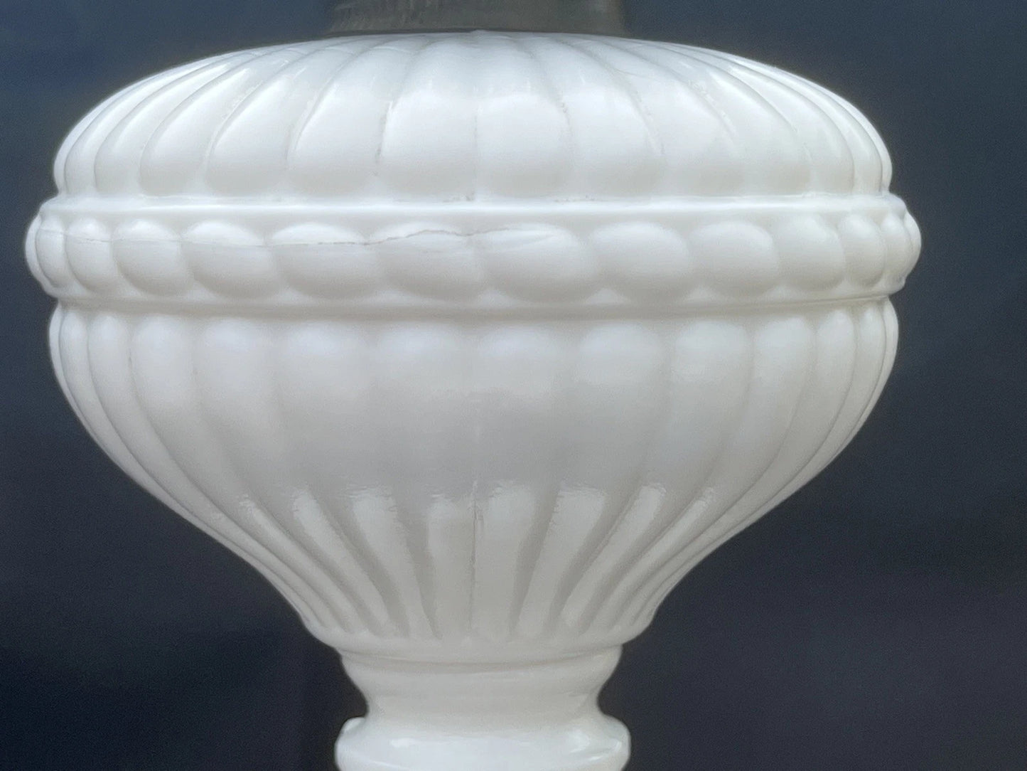 Antique 19th Century French Portieux Vallerysthal White Opaline Milk Glass Oil Lamp