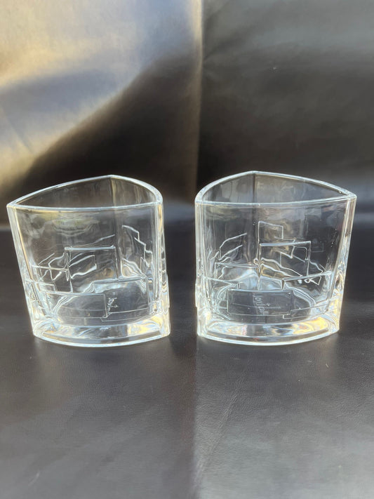 Joyjolt Revere Scotch Whiskey Glasses Crystal Geometric Design Set of 2