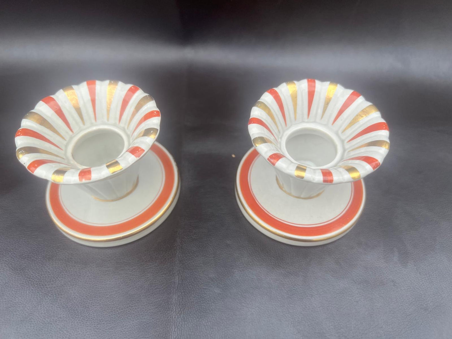 Royal Copenhagen Aluminia Oranja Tureby Faience Candle Holder Set Denmark