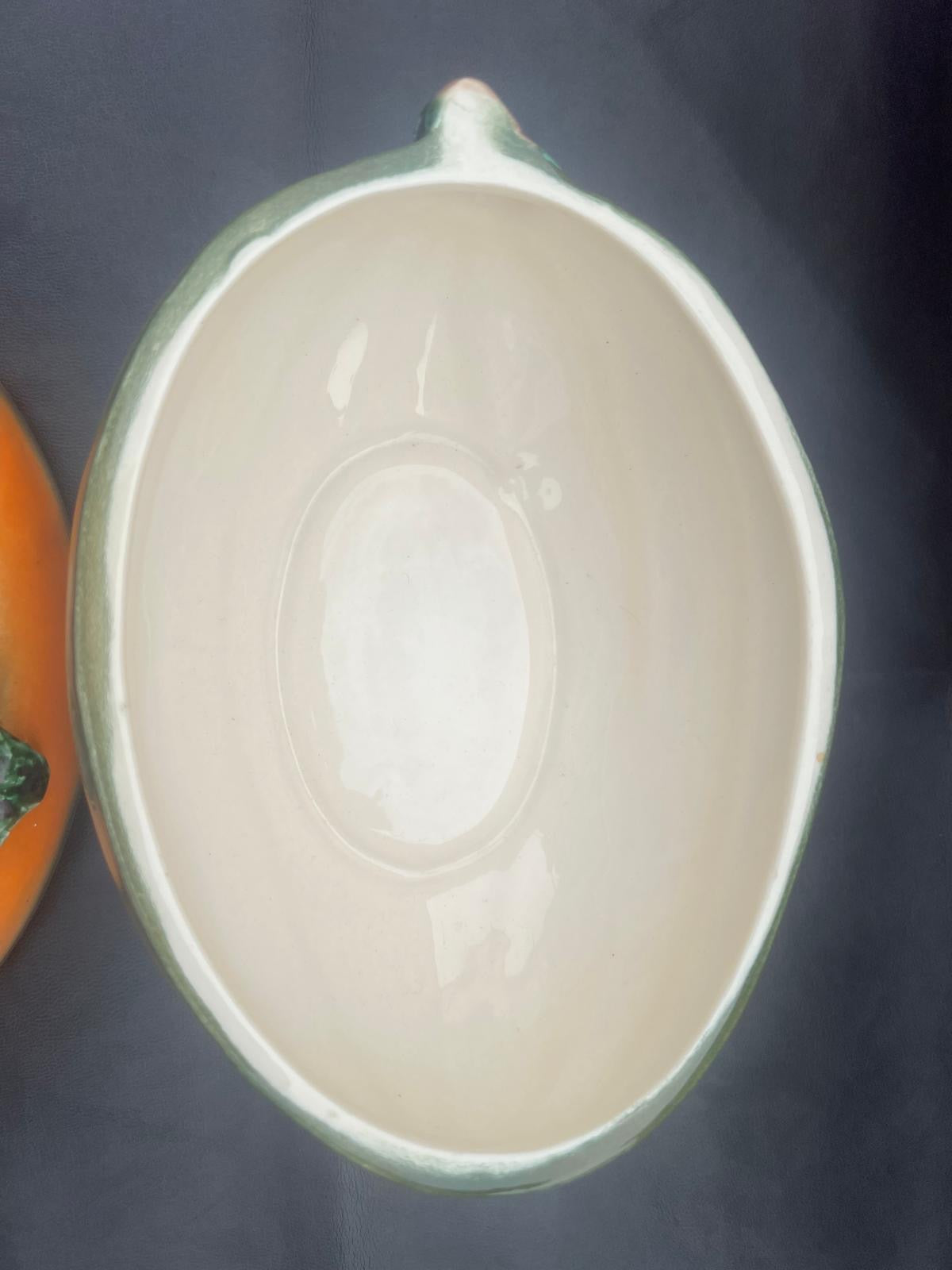 Vintage Ceramic Pumpkin Dish In Majolika Style Hand Painted Autumn Fall VGC
