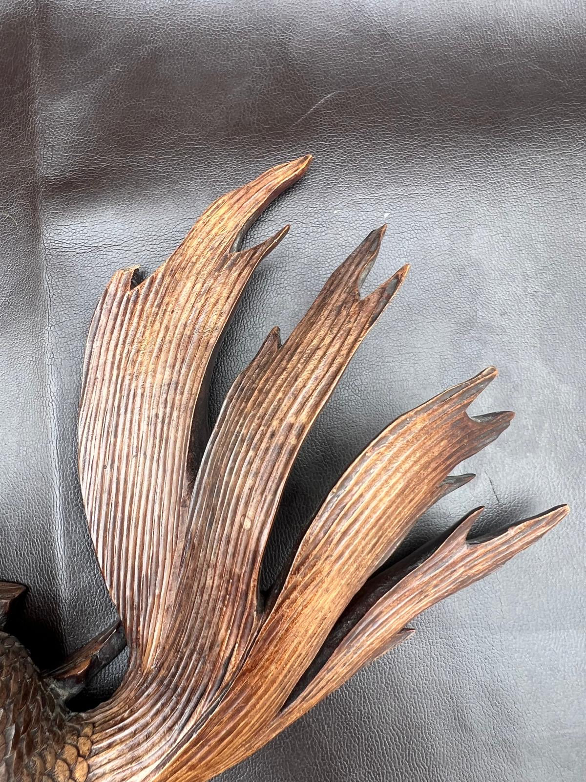 Stunning Pair of Rosewood Koi Carp Fish Ornaments with Glass Eyes Hand Carved