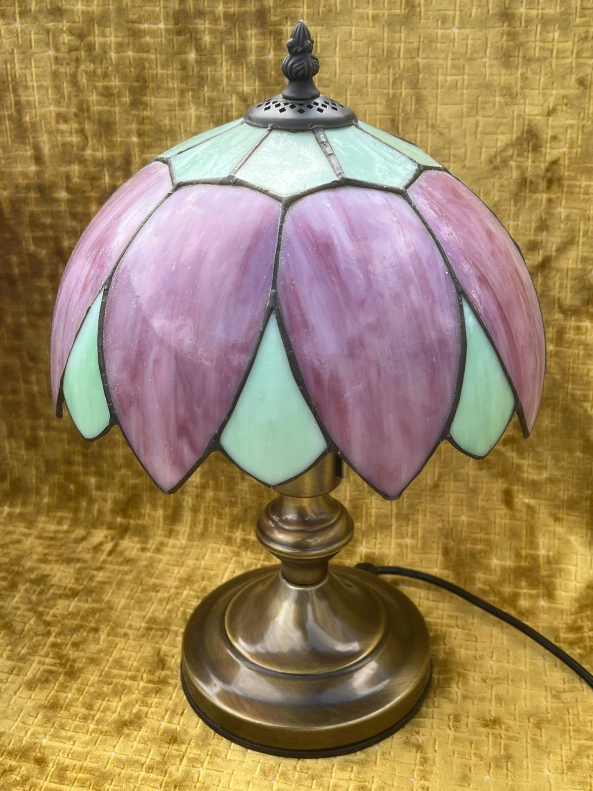 A Stunning Pair of Art Nouvea Tiffany Style Table Lamps Pink & Green