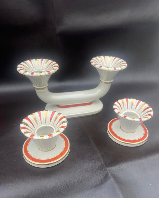 Royal Copenhagen Aluminia Oranja Tureby Faience Candle Holder Set Denmark