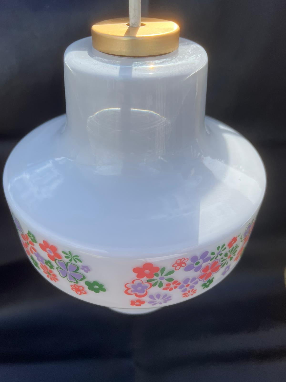 Vintage Retro Opaline Daisy Floral Design Glass Pendant Light Shade 1960’s