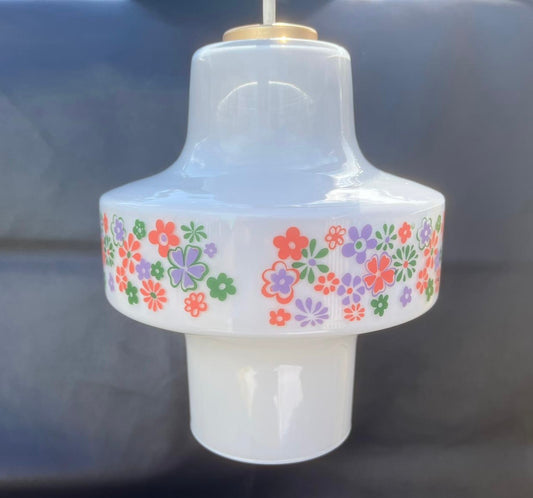 Vintage Retro Opaline Daisy Floral Design Glass Pendant Light Shade 1960’s