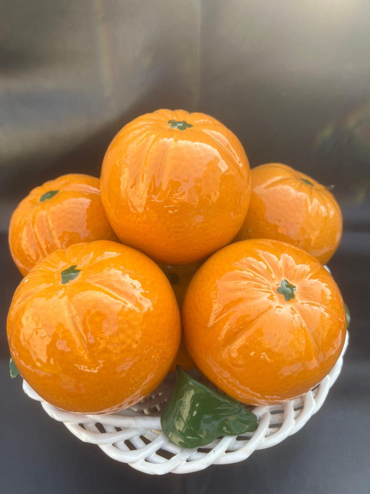 Vintage Spanish Handcrafted Centrepiece of Oranges In A Basket