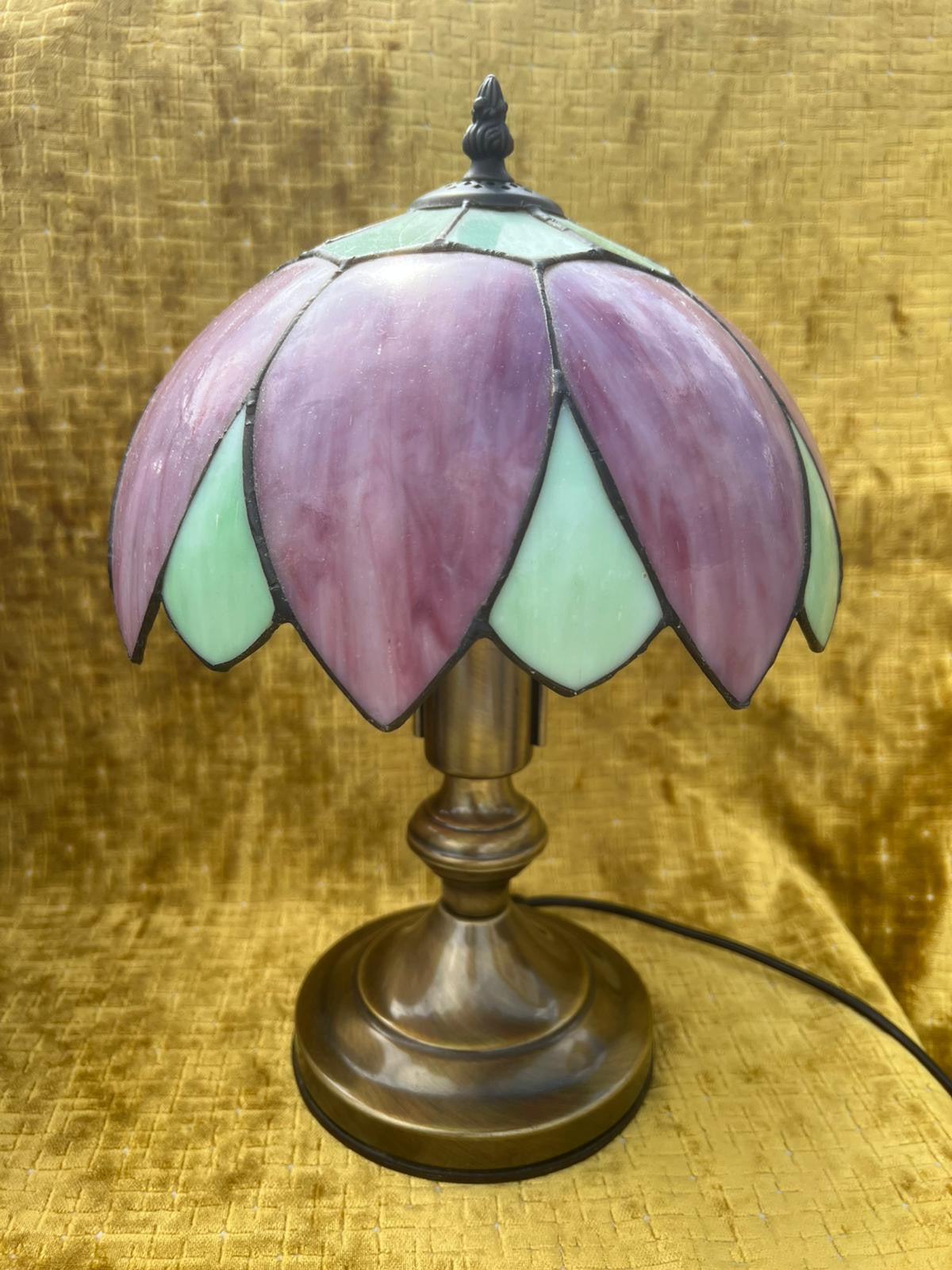 A Stunning Pair of Art Nouvea Tiffany Style Table Lamps Pink & Green