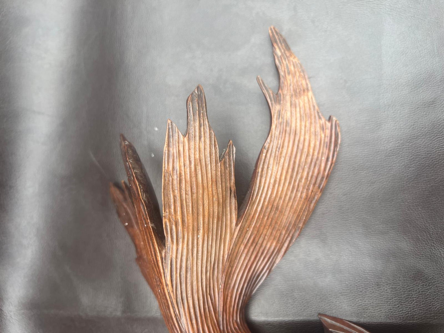 Stunning Pair of Rosewood Koi Carp Fish Ornaments with Glass Eyes Hand Carved
