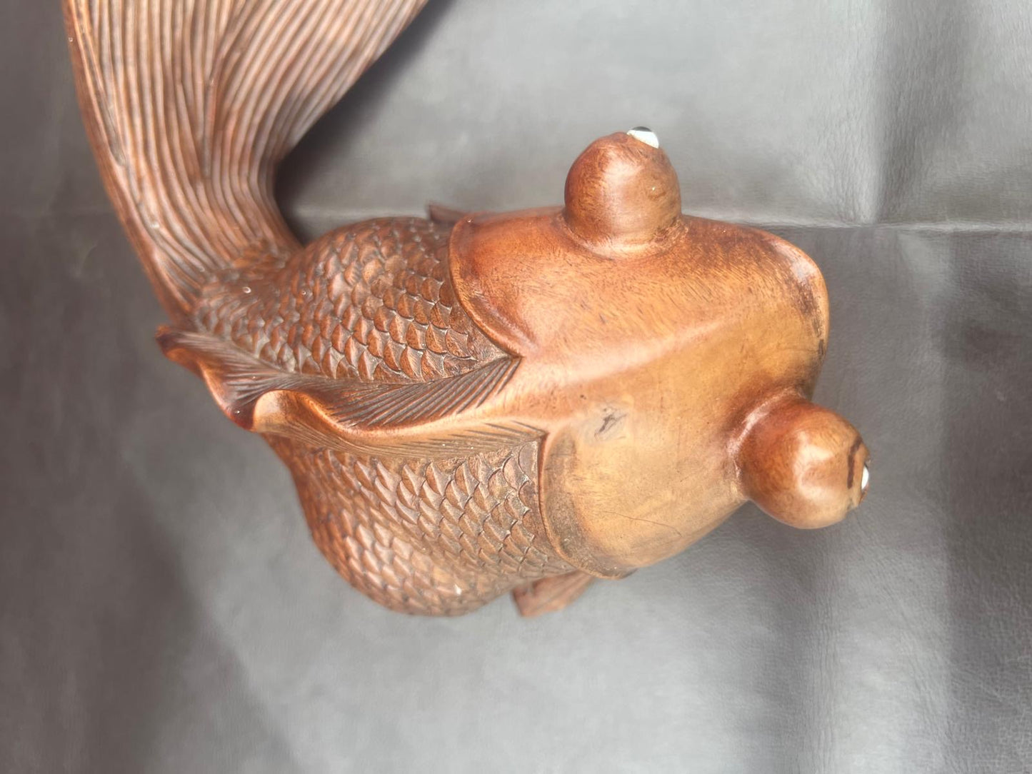 Stunning Pair of Rosewood Koi Carp Fish Ornaments with Glass Eyes Hand Carved