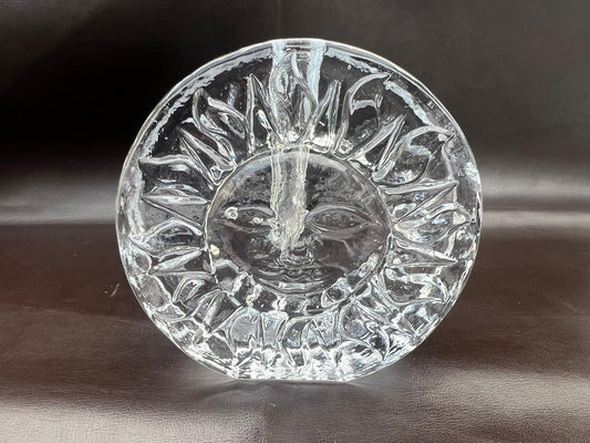 Vintage German Ingrid Glass Block Crystal Solifleur Smiling Sun Face Bud Vase