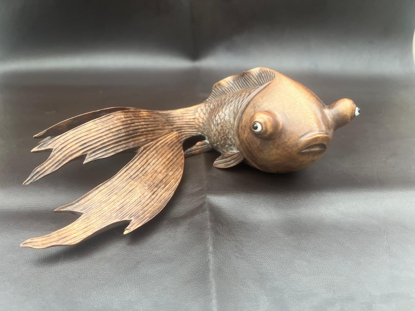 Stunning Pair of Rosewood Koi Carp Fish Ornaments with Glass Eyes Hand Carved