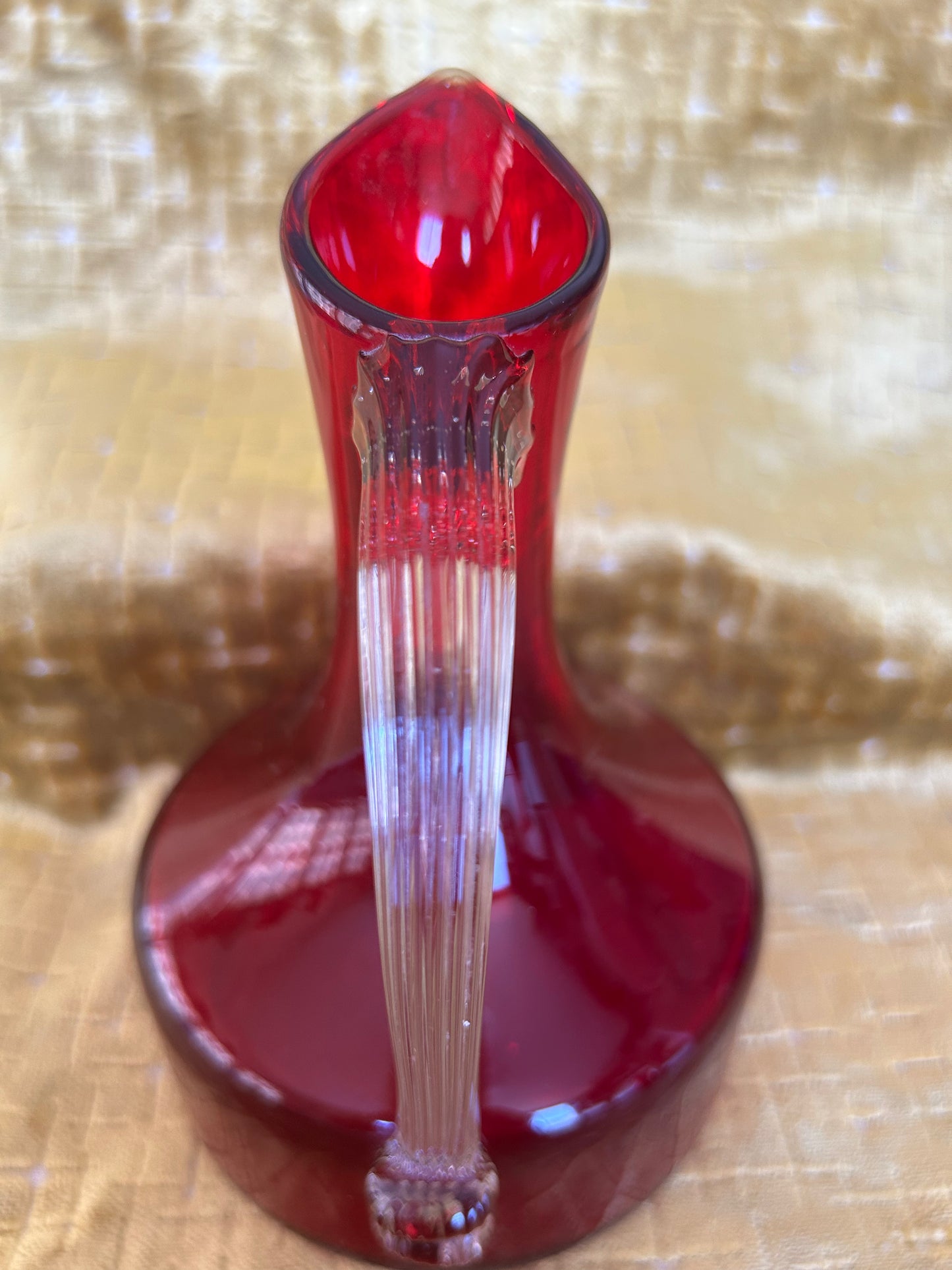 Whitefriars Ruby & Clear Glass Sparrow Beak Jug Large