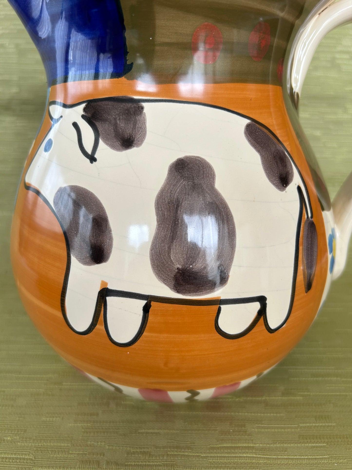 Vintage Italian Hand Painted Pottery Farm Animals Patterned Jug Pitcher