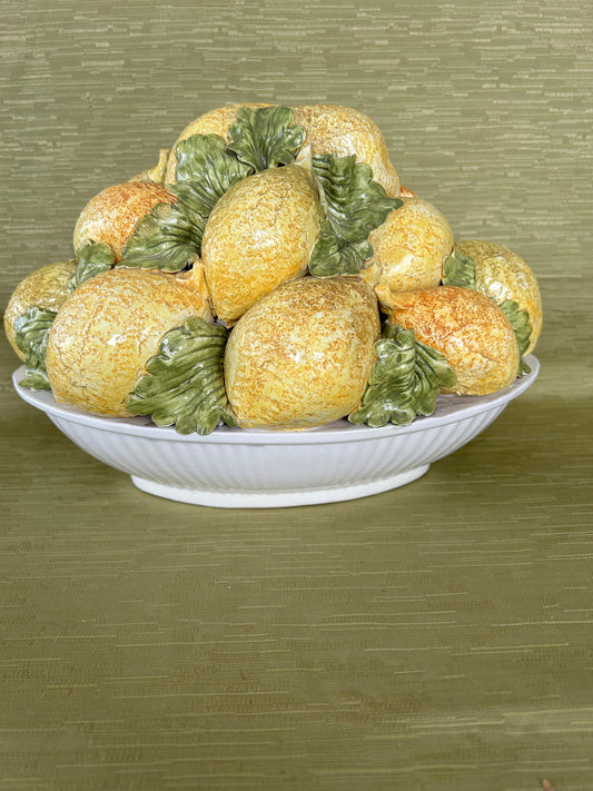 Majolica Art Pottery Centrepiece bowl of Lemons Mid Century