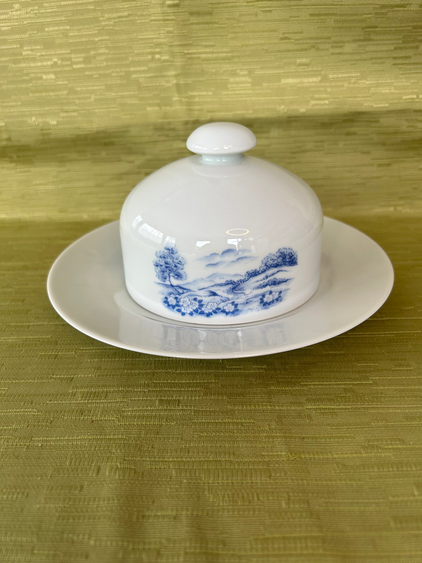 Henneberg Porzellan GDR Blue & White Cheese Cloche with Dome Lid