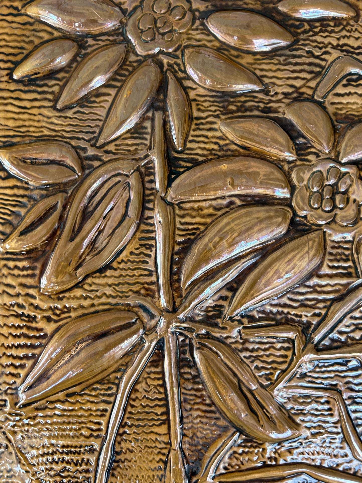 Vintage Arts and Crafts Copper Flower Wall Plaque