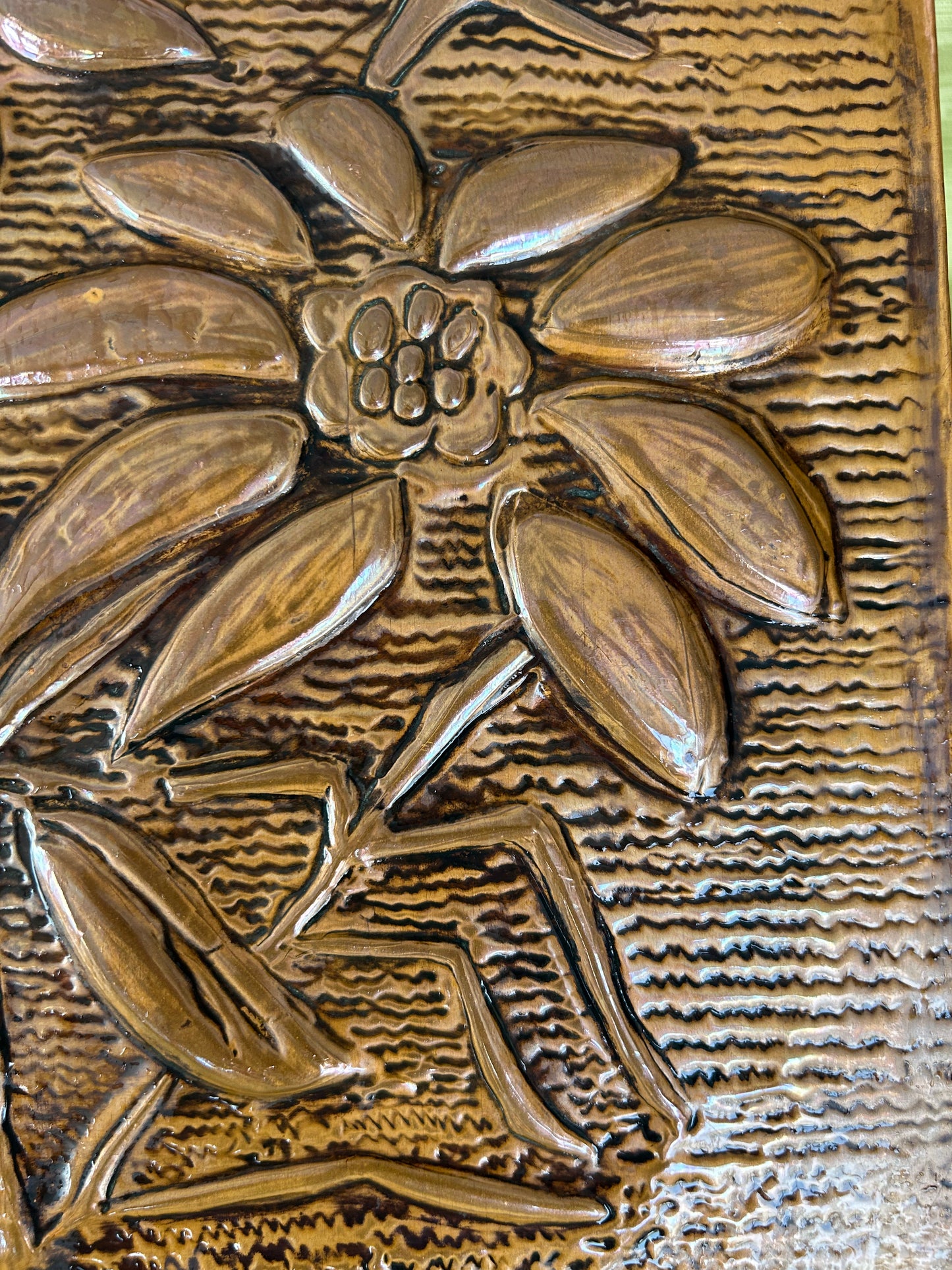 Vintage Arts and Crafts Copper Flower Wall Plaque