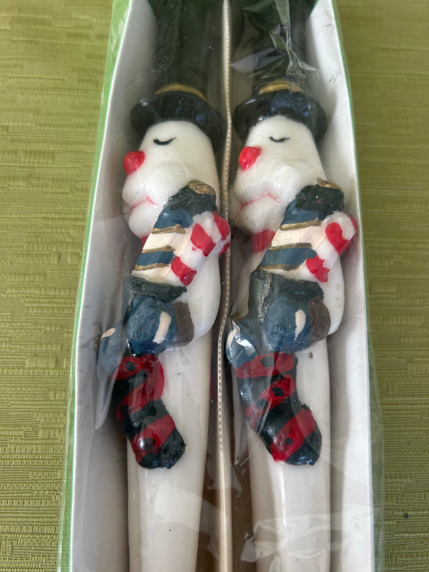 Vintage Christmas Taper Candles x 2 Snowman Design