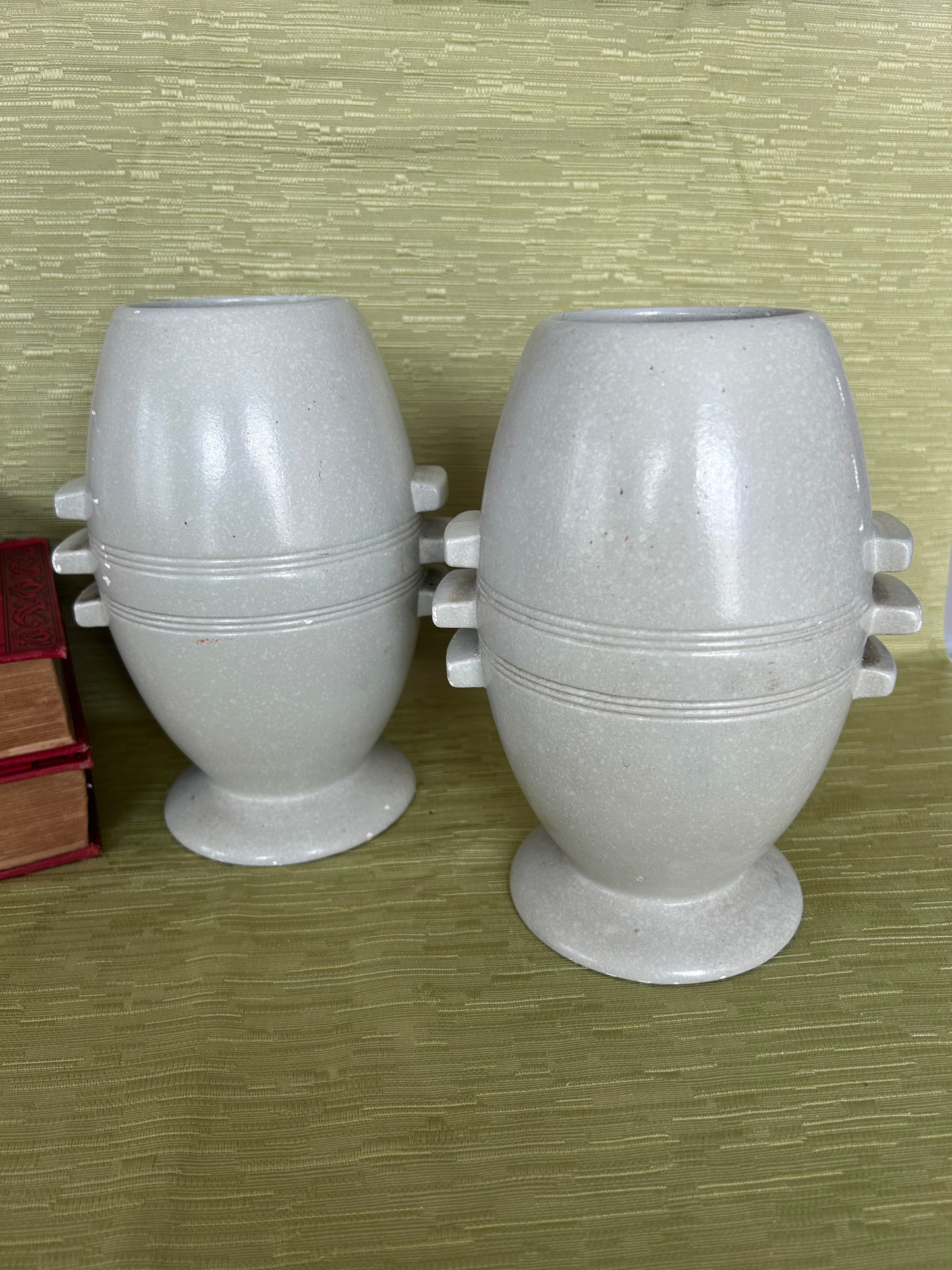 Retro Pair Of Gresham Vases In Grey With Orange Floral Design