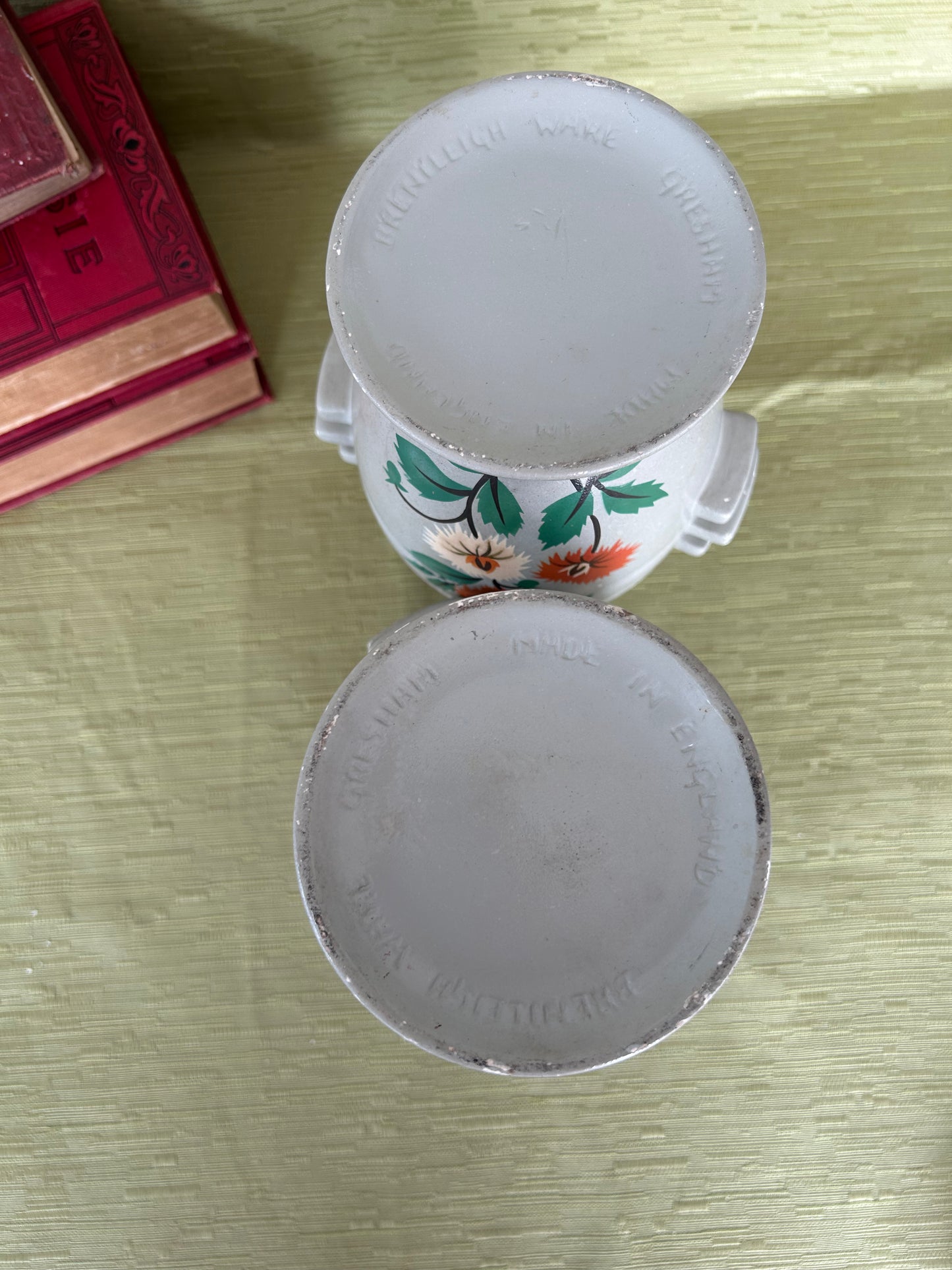 Retro Pair Of Gresham Vases In Grey With Orange Floral Design