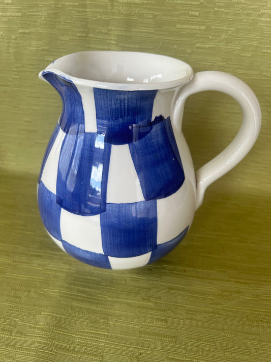 Vintage Hand Painted Italian Ceramic Blue & White Geo Jug Made In Italy